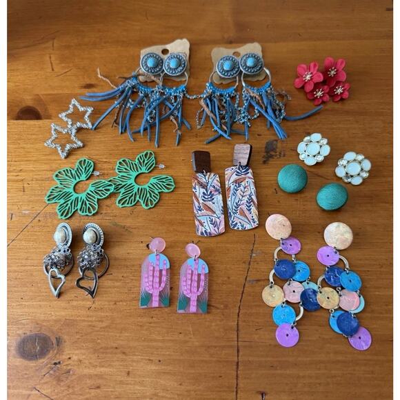 Unbranded Jewelry - Statement Post Back Dangle Earrings Lot Colorful Boho Western Fringe Floral